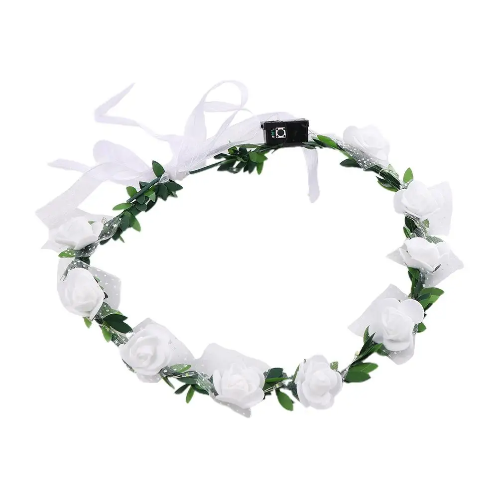 Fashion For Girls Wedding Rose Flower Party Foam Wreath Decoration Crown Flower Headband Women Headwear LED Light Garland - 6