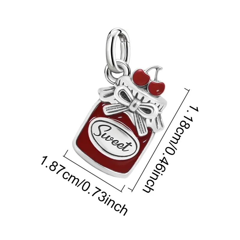 Verstellbare 925 Sterling Silber Vintage Anhänger Brot-Kirsche Herzförmige Charms Perlen Passend für Original Armband Halskette DIY Schmuck – Detail 5