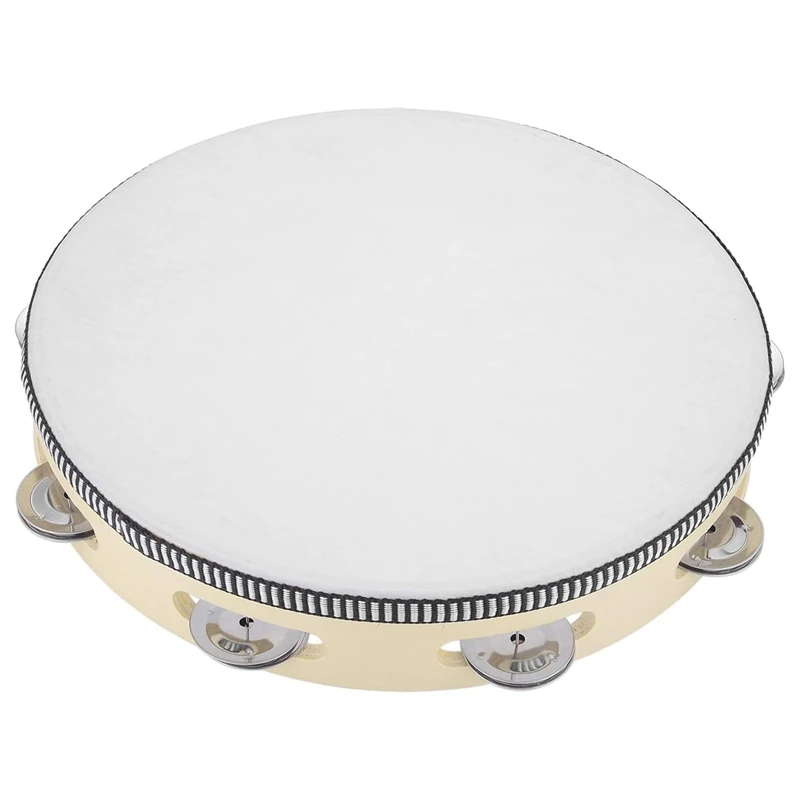 10 Inch Hand Held Drum Bell Birch Tambourine Metal Tambourine Jingles Percussion Gift Musical Educational Instrument For Adults