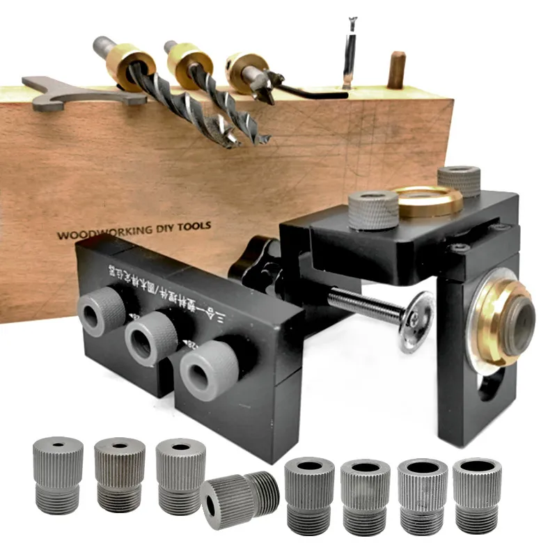 Verbesserte 3 In 1 Doweling Jig Holzbearbeitung Einstellbare 3-10mm Tasche Loch Jig, legierung Bohren Guide Locator für Schnelle Spleißen Bord
