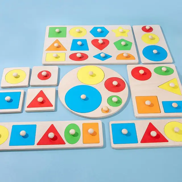 Geometric Shape Sorting Math Puzzle Colorful Preschool Learning Educational Game Baby Toy Wooden Toy Grasp Board 5