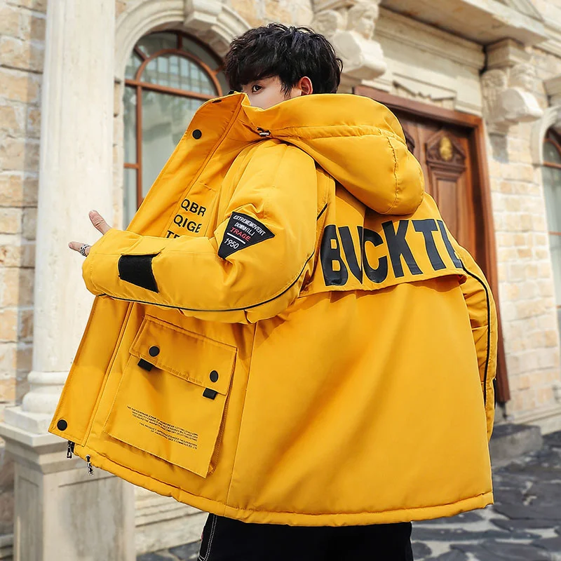 

2024 Winter New Men's Cotton-padded Coat Male Korean Fashion Large Size Hooded Print Warm Casual Jacket Men Drop Ship