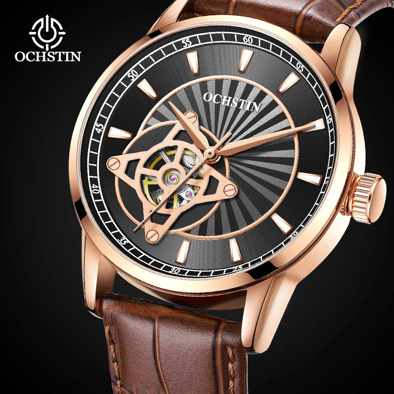 2023 New Mechanical Watch For  Fully Automatic Mechanical Men's Watch Luminous Hollow Out Genuine Leather Strap
