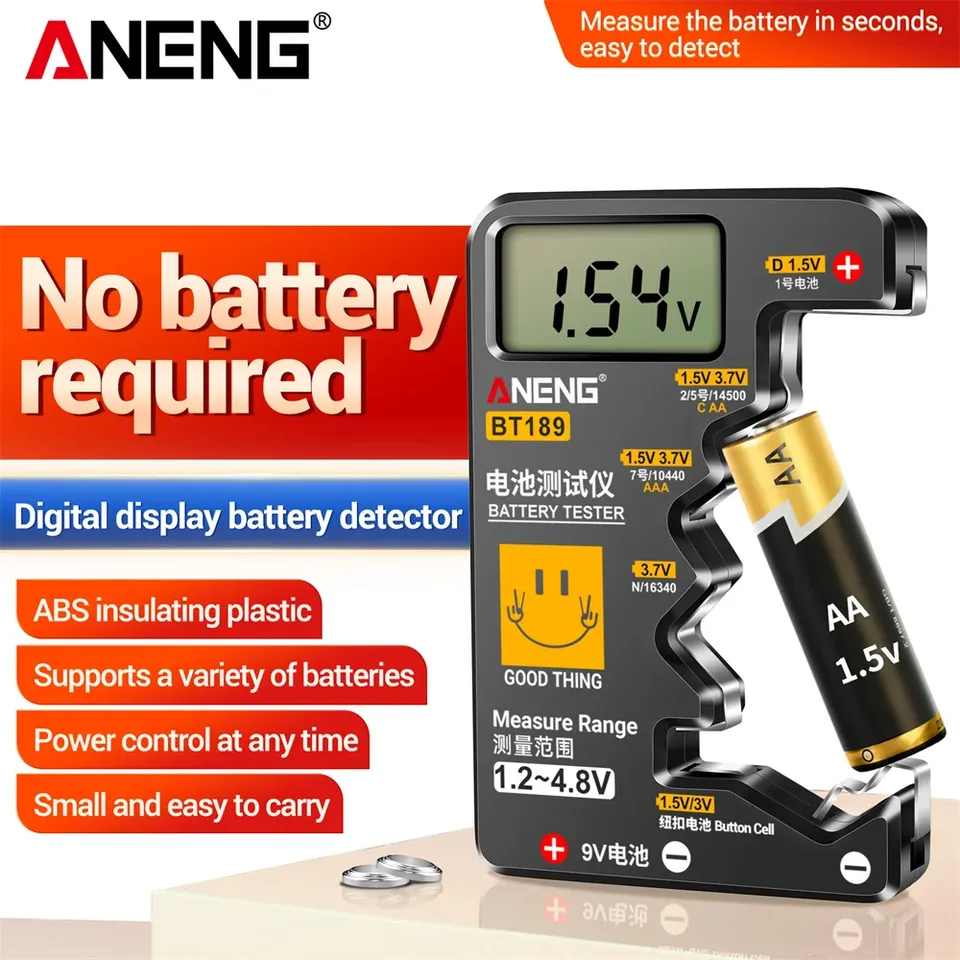 ANENG BT189 Battery Tester, Universal for 9V, N, D, C, AA, and AAA Batteries, with LCD Display