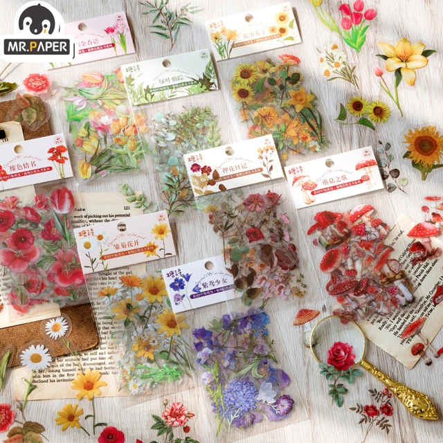 6 Styles 40Pcs/Bag Aesthetic Flower Stickers Pack Fresh Plant Hand Account  DIY Material Decorative Stationery Stickers 