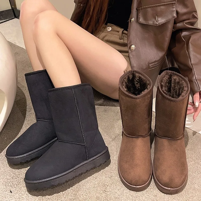 Warmth and Cold Protection Winter Women's Boots 2023 Retro Platform Ladies Mid Calf Boots Plus Size 42 Brown Snow Boots Zapatos