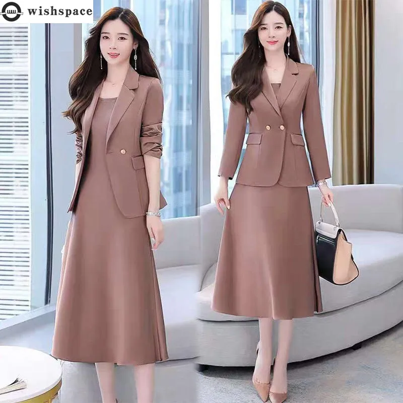

Весенне-осенний Модный женский комплект, новинка 2024, модный тонкий и элегантный маленький костюм в Корейском стиле, облегающее платье, комплект из двух предметов