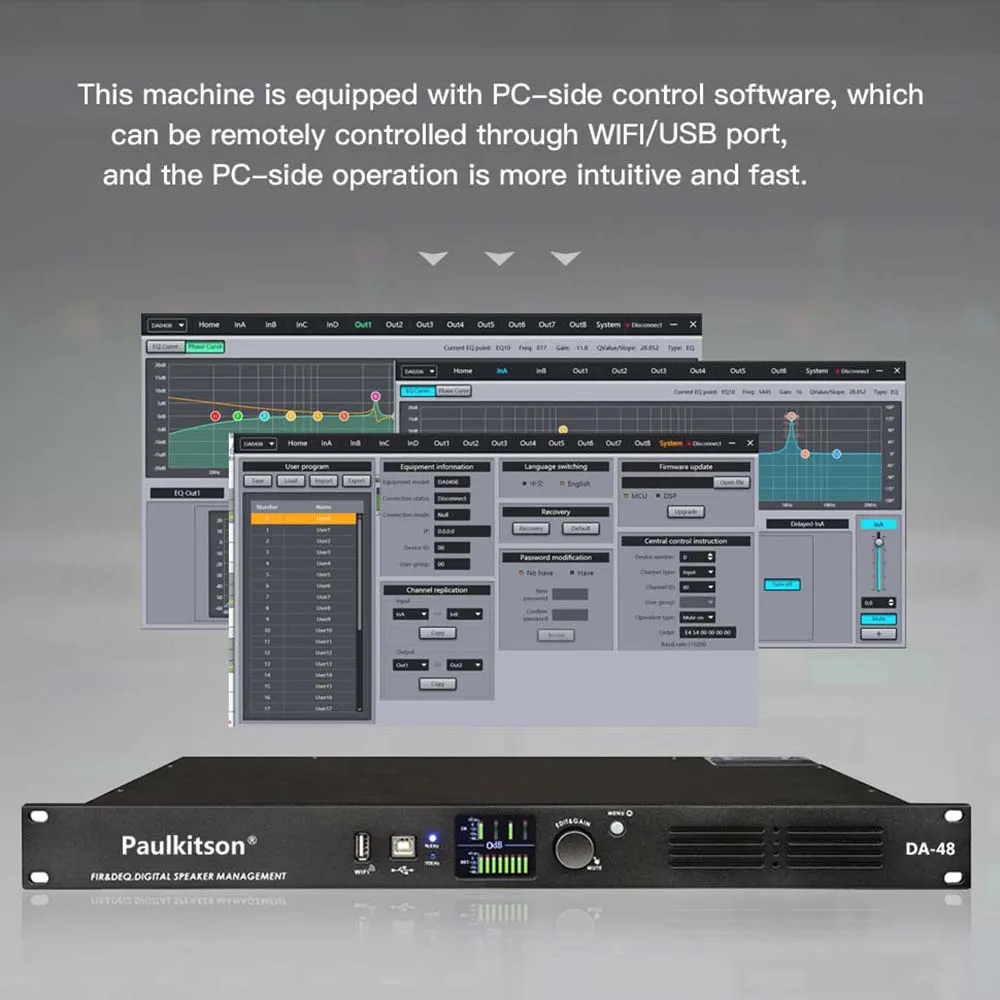 Processador de Áudio Digital Profissional Equipamento de Efeito Audiófilo com Alto-falante Fir Sistema de Gestão 4in 8out Dsp Paulkitson-da48 - Image 5