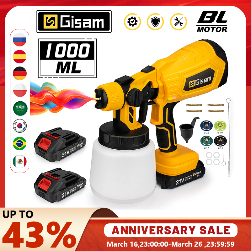 1000ML Brushless Electric Spray Gun HVLP Cordless Paint Sprayer Auto Furniture Steel Coating Airbrush For Makita 18V Battery