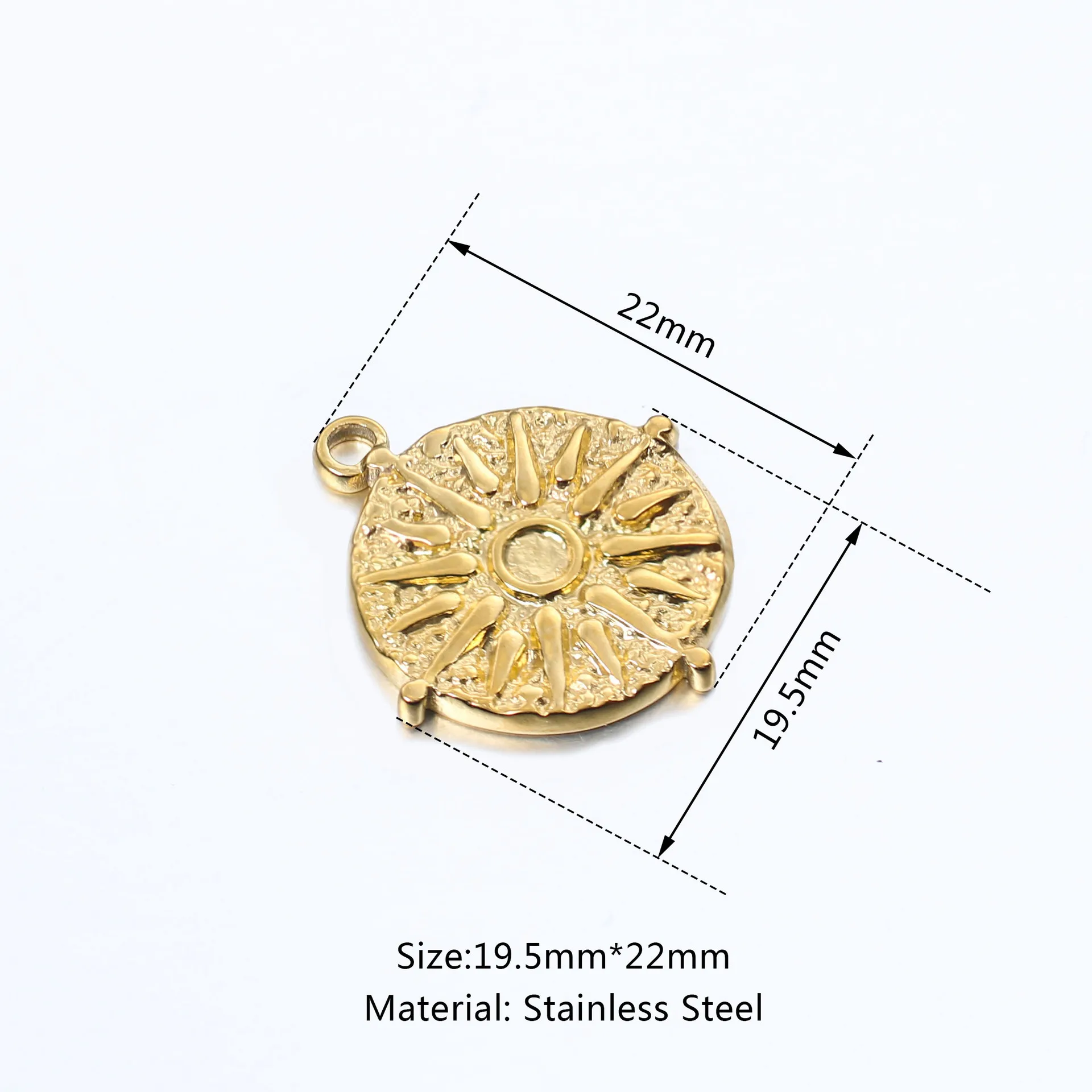 Stainless Steel Relief Sun Coin Pendant For Making Necklace Gold Color Metal Sun Medallion Pendant Jewelry Accessories 20pcs