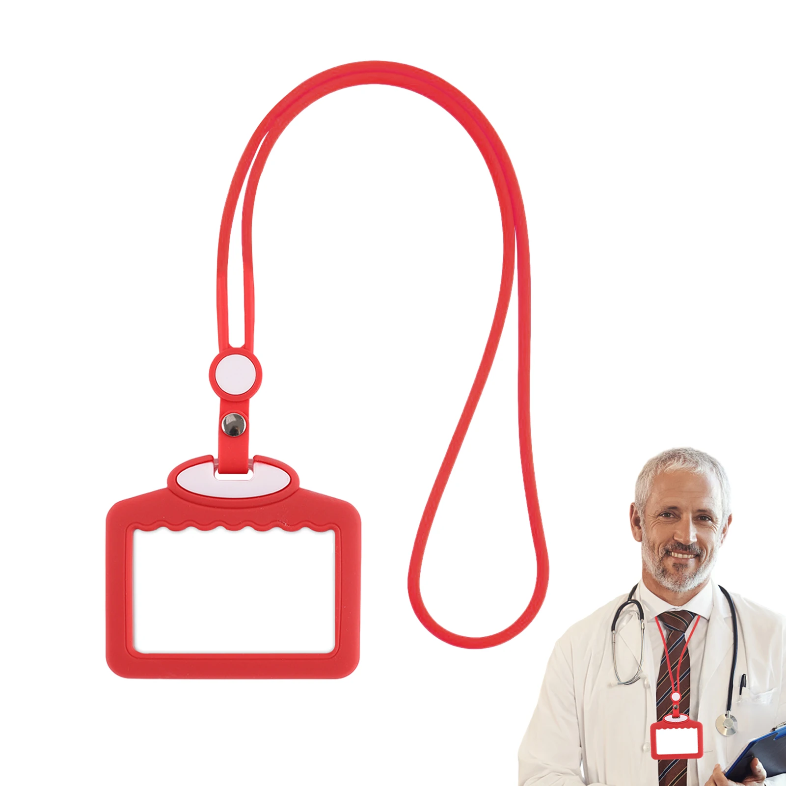 간호사 ID 배지 거치대 카드 보호대 목 걸이식 분리형 끈, 교사 의사 이름 태그, 수평 클리어 윈도우 학생