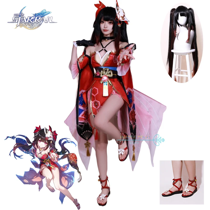 

Sparkle Honkai Cosplay Game Honkai Star Rail Sparkle Cosplay Plain Weave Costume Wig Fox Mask Women Role Play Anime Outfits