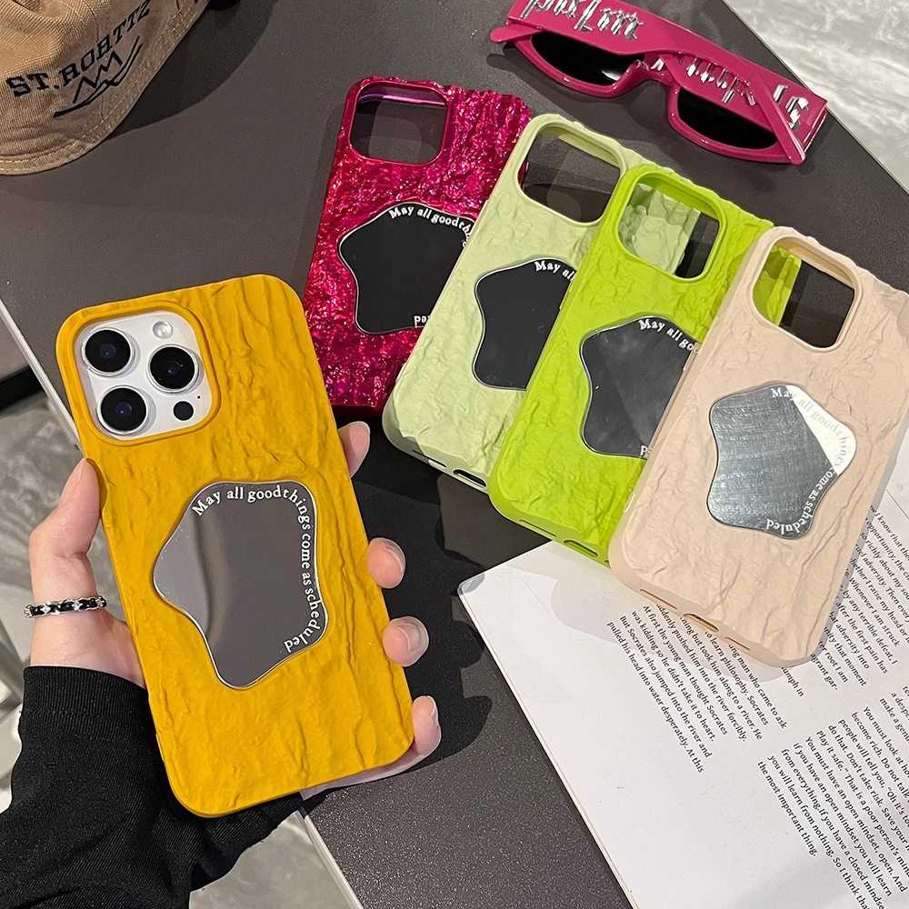 Luxury 3D Rock Pattern Makeup Mirror Rose Phone Case - Solid Shockproof Cover