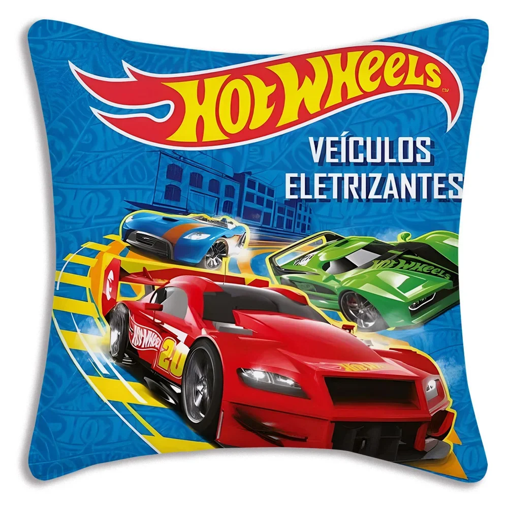Cartoon Racing Hot Wheelss Pillow Covers Cartoon Sofa Decorative Home Double-sided Printing Short Plush Cute Cushion Cover