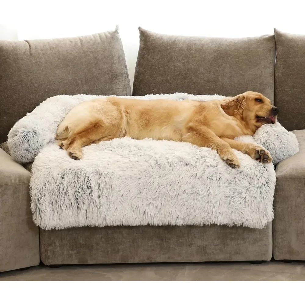 Calming Dog Bed Fluffy Plush Dog Mat for Furniture Protector with Removable Washable Cover for Large Medium Small Dogs 1