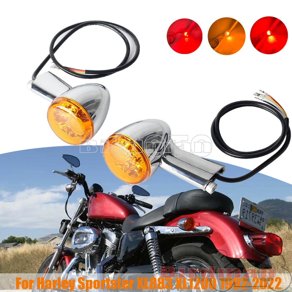 

Chrome Rear LED Amber Turn Signals Indicators Lights Brake Running Lamp For Harley Sportster XL883 XL1200 XL 883 1200 1992-2022