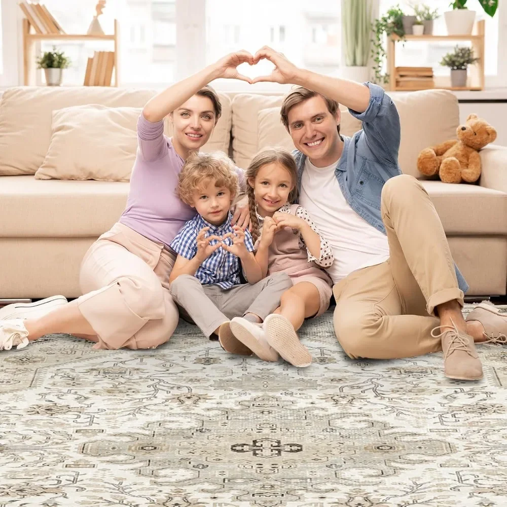 NEW-Living Room Area Rugs 10x14: Extra Large Area Rug Super Soft Distressed Oriental Rugs with Non-Slip Backing - Thin Stain Res