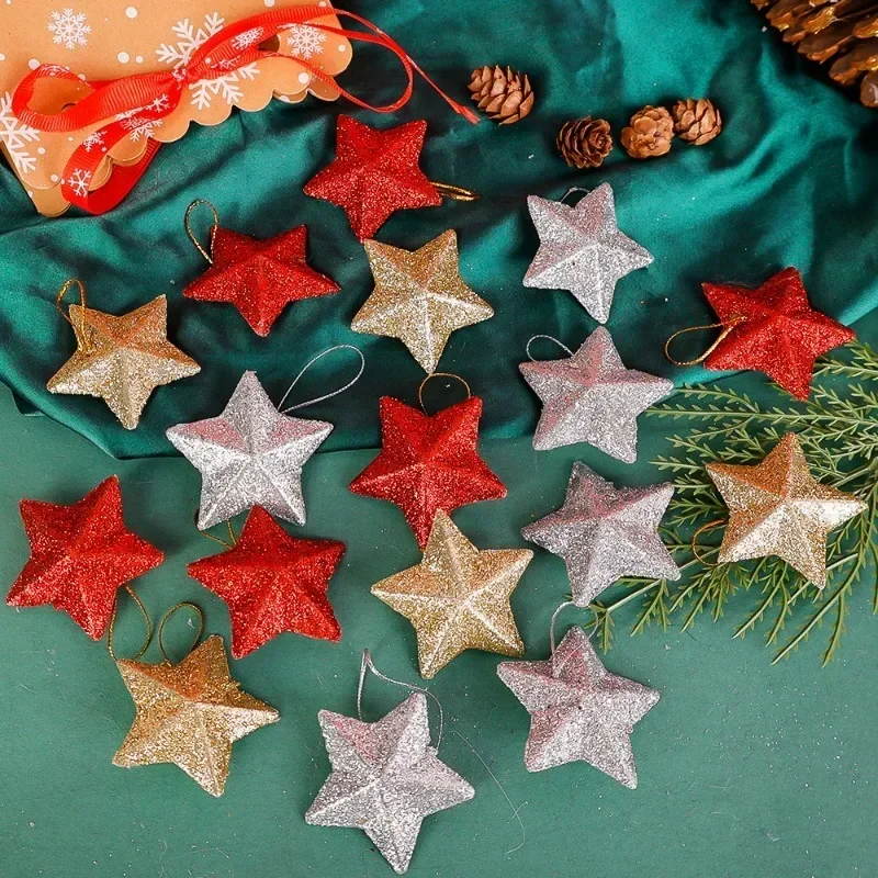 Glitter Star Ornaments 120/6Pcs Glitter Star Ornaments Christmas Tree Hanging Pentagram Pendant for Home Navidad New Year Party DIY Five-pointed Stars
