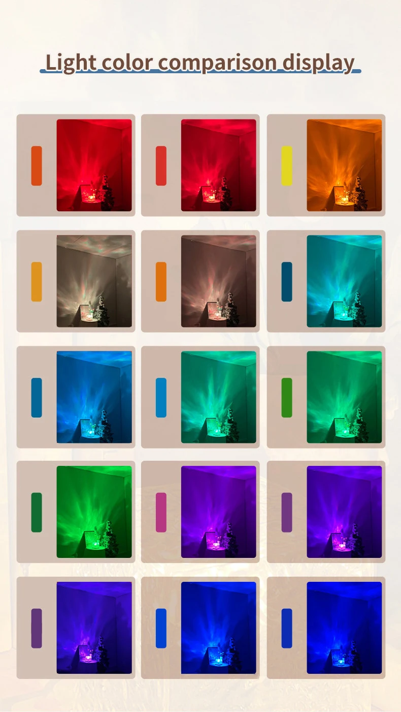Description Picture 4 of item3/16 Colors Flame Crystal Lamp Dynamic Rotating Water Ripple Projector Night Light For Living Room Study Bedroom Rotating Light