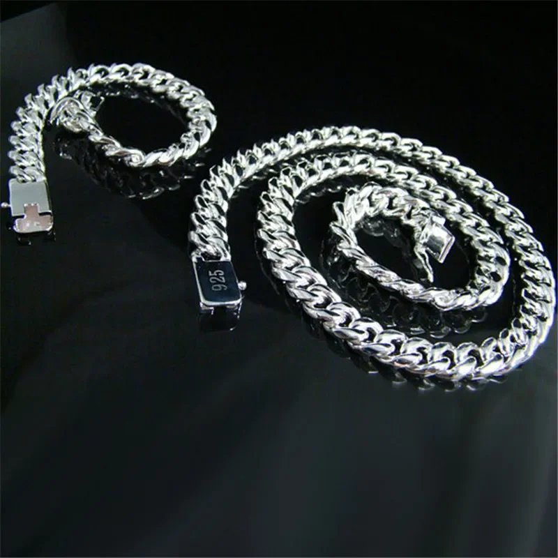 

925 Sterling Silver 10MM Solid Heavy Chain Bracelet Necklace Jewelry Set for Men 20/22/24 Inch Fashion Wedding Holiday Gift