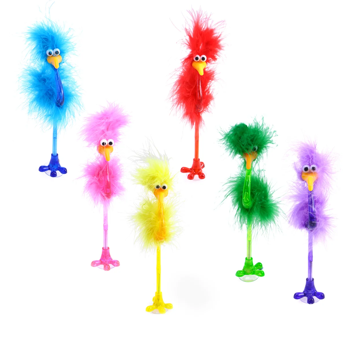 

6pcs Ostrich Shape Ball-point Pen Cartoon Ballpoint Pens Stationery for Home School Office Random Color