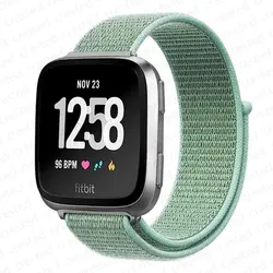 Breathable Nylon Loop Sport Band Bracelet - Adjustable Replacement Strap - Fitbit Sense (Marine Green)