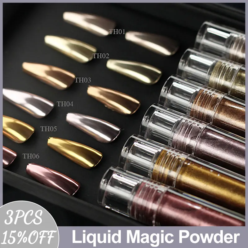 

6color/set Nail Art Liquid Magic Mirror Powder 2.2Ml Acrylic Powder Mirror Effect Chrome Fairy Liquid Powder DIY Nail Decoration