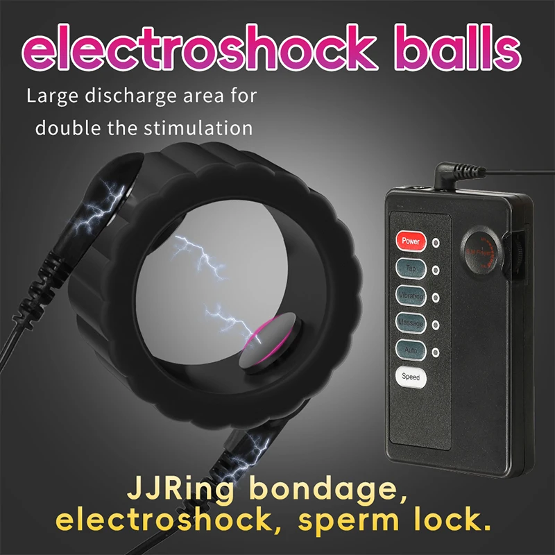 Electro Shock Silicone Penis Ring Bdsm Electric Stimulate Scrotal restraint Massage Cock Cage Masturbation Sex Toys For Men Gay electro sex toys electric sex toys