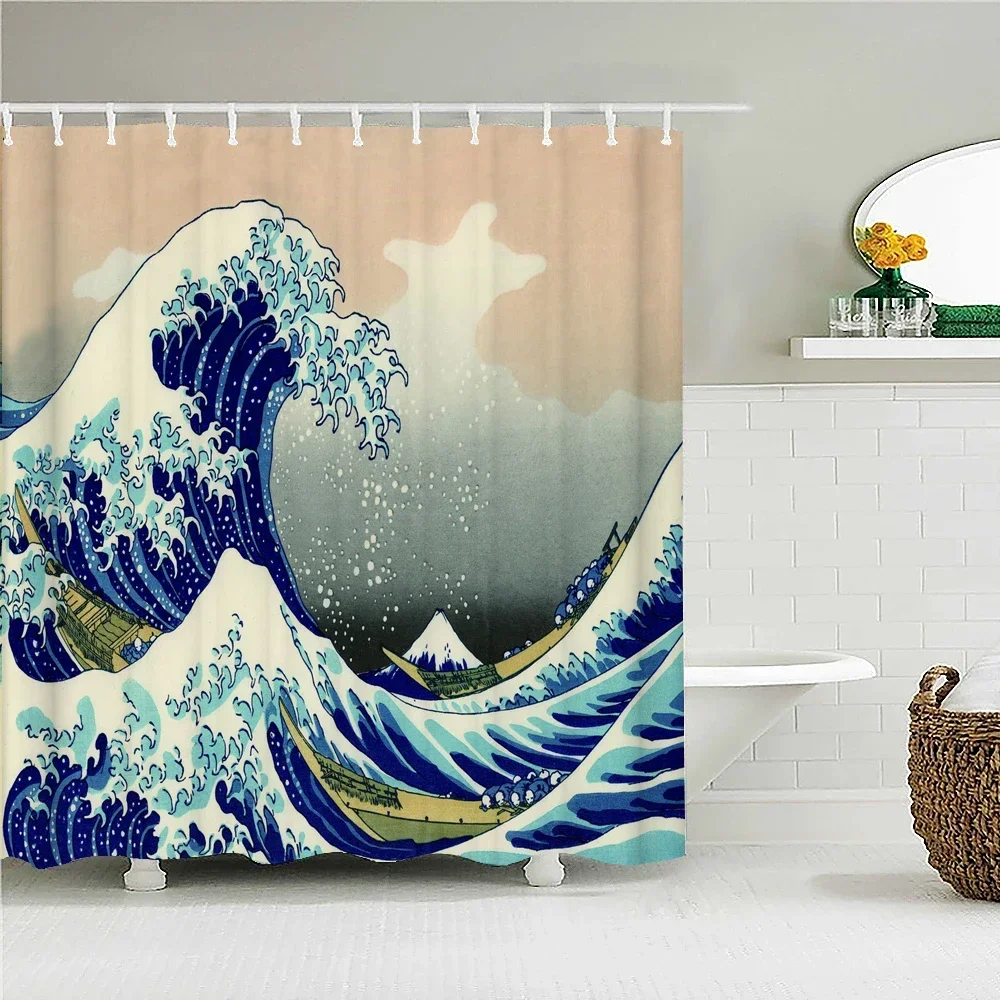 Japanese-style Shower Curtain 3d Ink Painting Bathroom Curtain Waterproof With Hooks 180*240CM Shower Curtain Polyester Fabric 6
