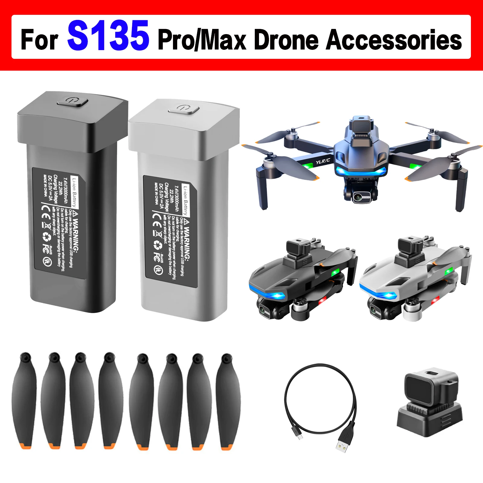 Bateria de Drone S135 7.4v 3000mah Bateria Original para Peças de Hélice S135 Pro para Evitar Obstáculos Bateria de Drone S135max Lâminas Usb