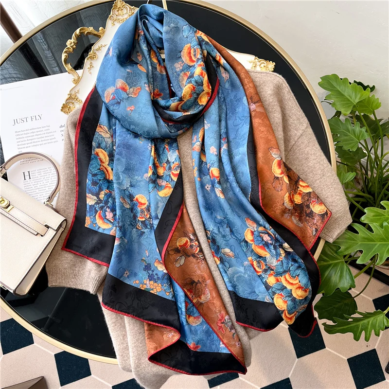 Long Silk Scarf For Women Luxury Brand 2022 Doubleside Print Hijab