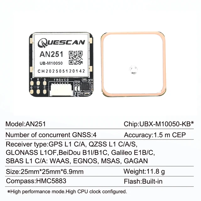 QUESCAN 20Hz Drone FPV M10 GPS GNSS Module with Compass 5883 for Ardupilot Betaflight PIX4 INAV GPS Support All Constellations 2