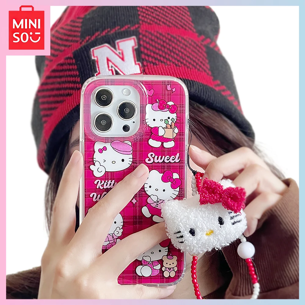 

Miniso Hello Kitty Kawaii Phone Case Sanrio Cartoon Iphone 15/14Promax with Chain 13/12Pro All-Inclusive 11 Girls Birthday Gift