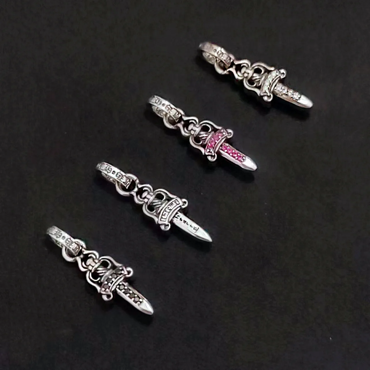 

S925 Sterling Silver Sword Pendant with Diamonds Fashion Men and Women Vintage Personality Punk Style European HipHop Pendant