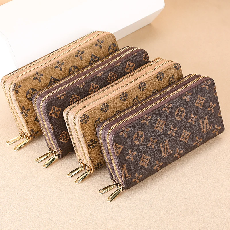 Long Women's Wallet Double Zipper Clutch Money Clip Female Leather