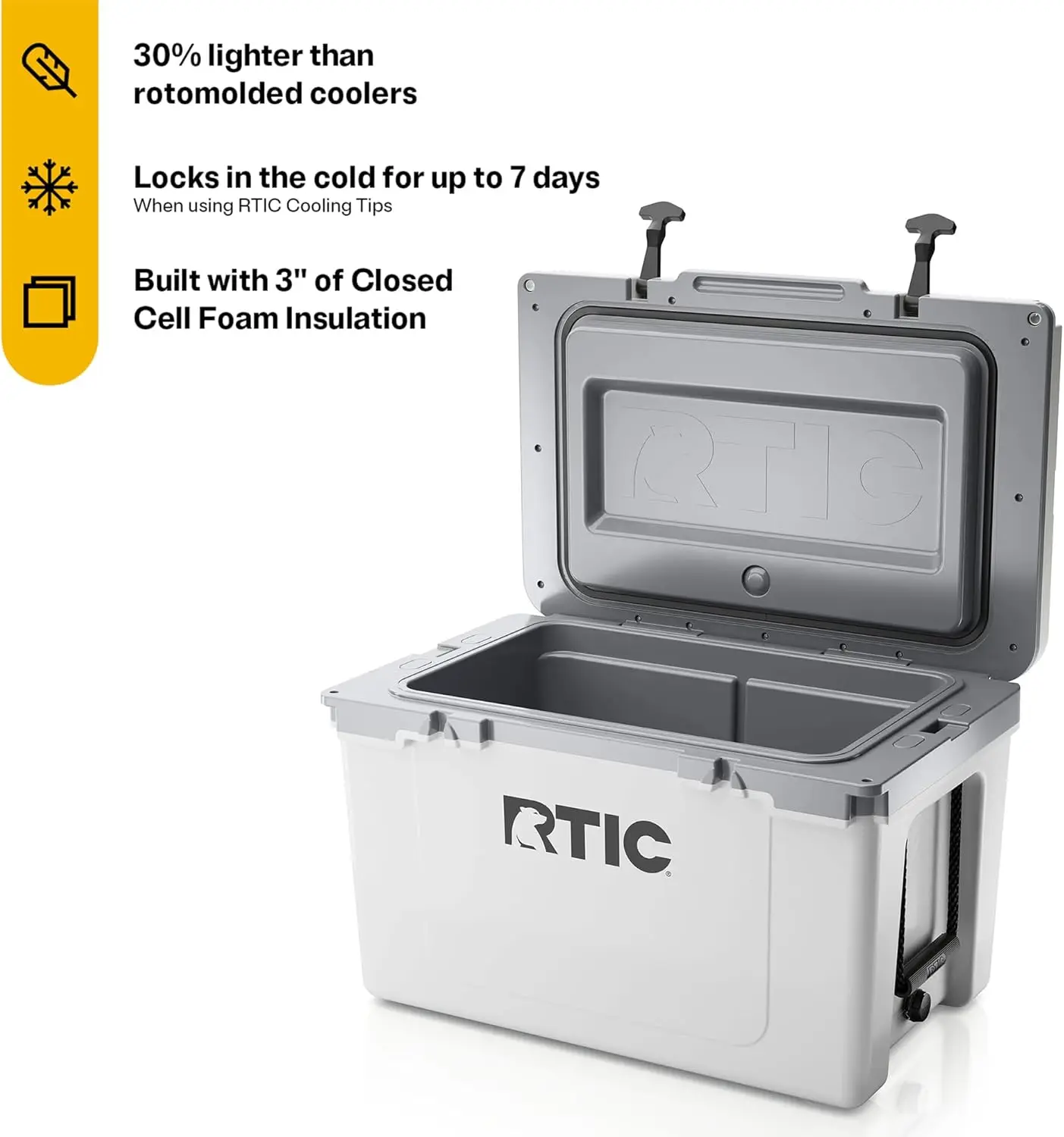 RTIC Ultra-Light 52 Quart Hard Cooler &ndash; Insulated Portable Ice Chest for Beach, Camping, Picnic & Fishing, 30% Lighter