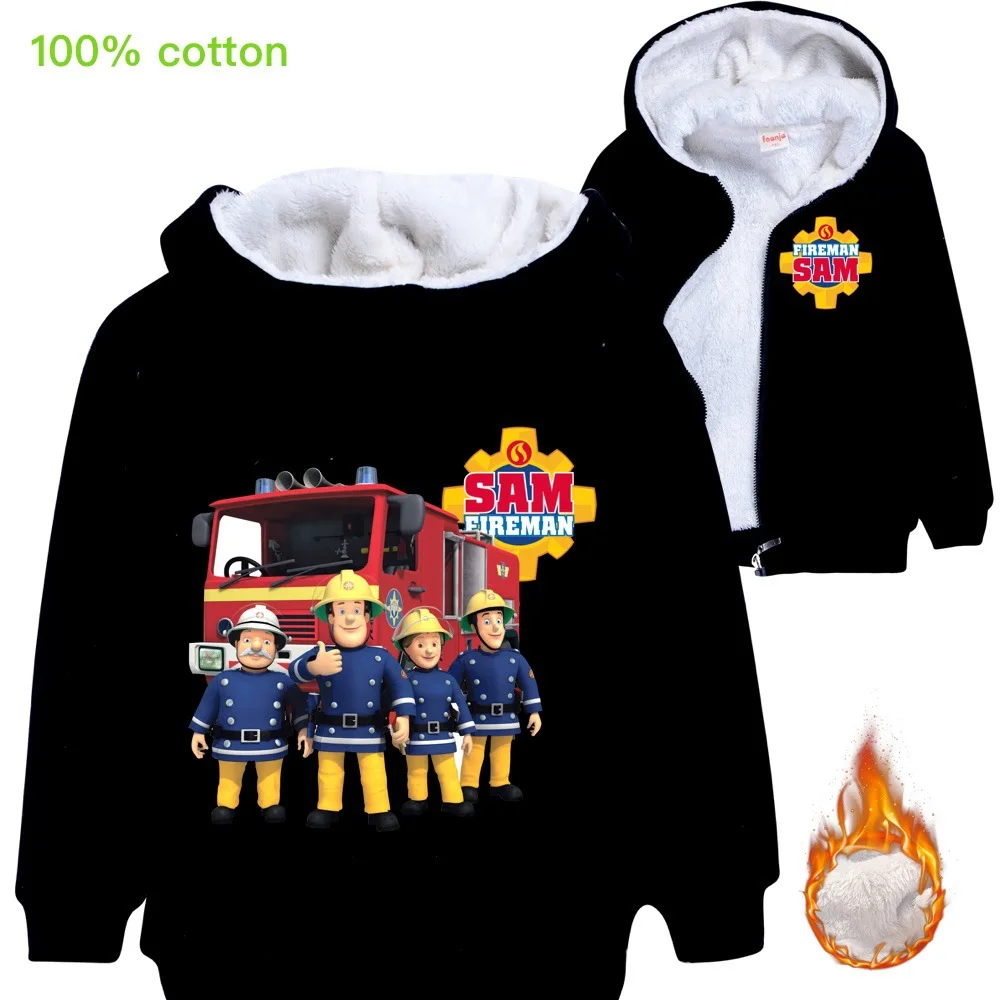 

Детский кардиган Fireman Sam, плотная куртка на молнии, худи с принтом для девочек и мальчиков, популярное мультяшное зимнее меховое пальто, рождественский подарок