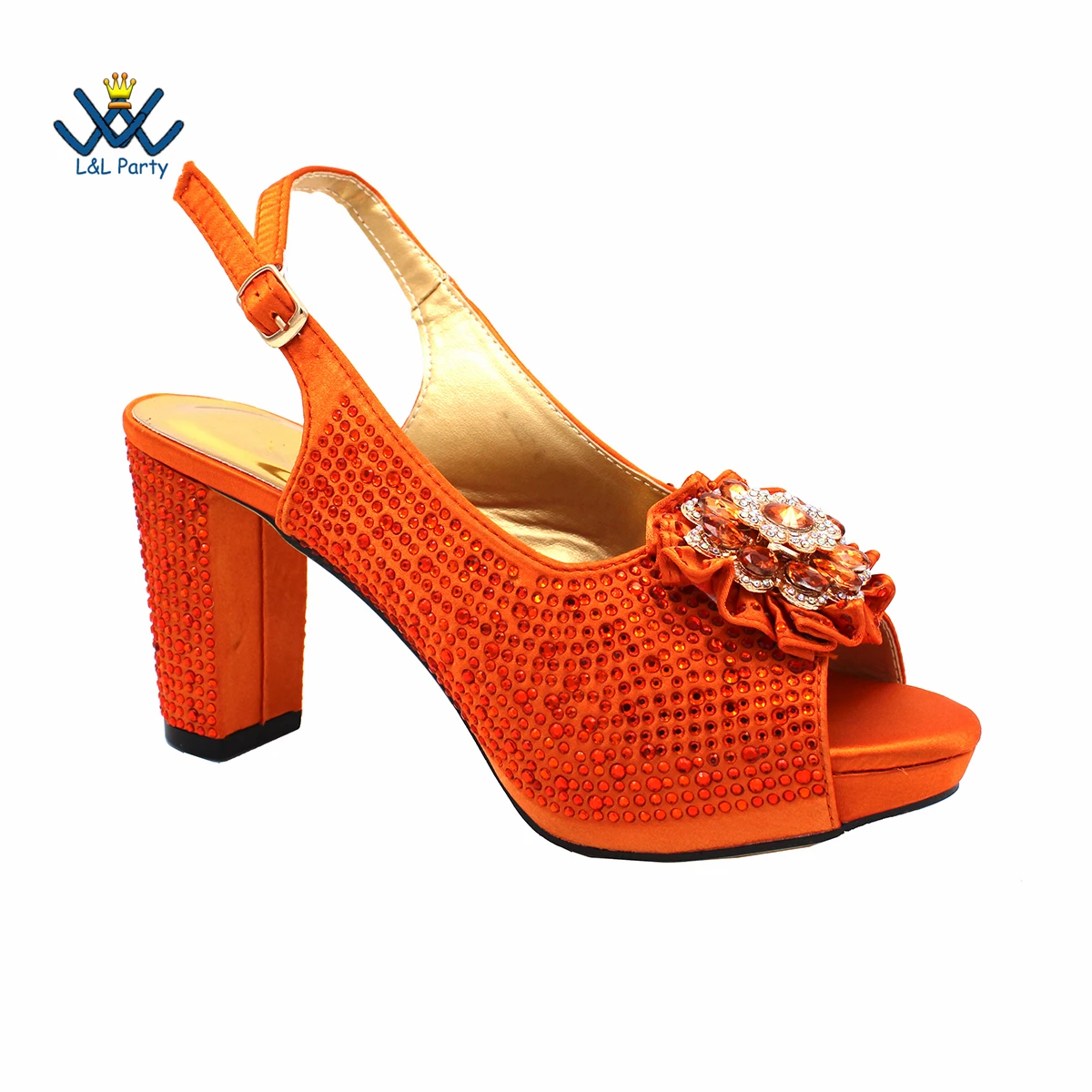 Fashionable Italian Women Shoes Matching Bag in Orange Color Mature African Ladies Comfortable Heels Sandals for Party