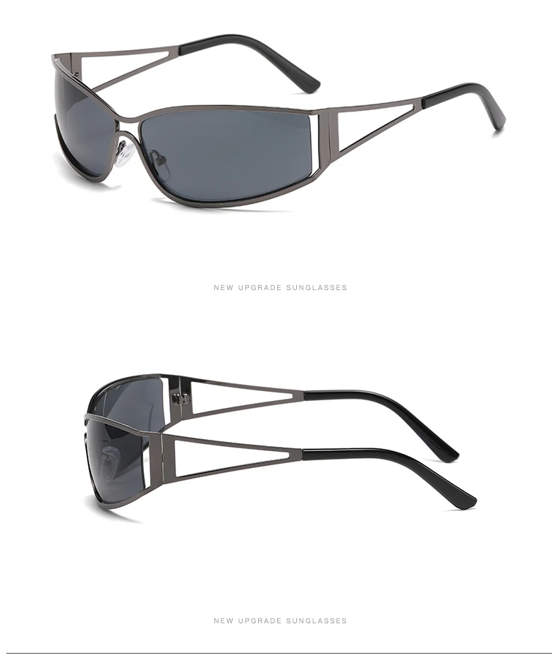 Schutzbrille, 2 Stück, Y2K-Sonnenbrille mit Metallrahmen, quadratisch, ausgehöhlt, futuristisches Technologie-Gefühl, heiße Mädchen-Sonnenbrille, Netz-Rot-Sonnenbrille – Detail 5