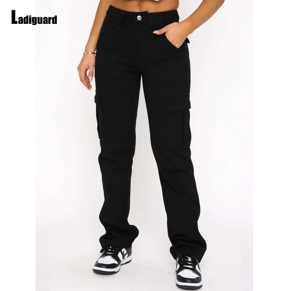 Ladiguard High Waist Jeans Denim Pants Women's Straight Leg Pants Vaqueros Mujer 2023 Female Vintage Multi-pocket Jean Wear