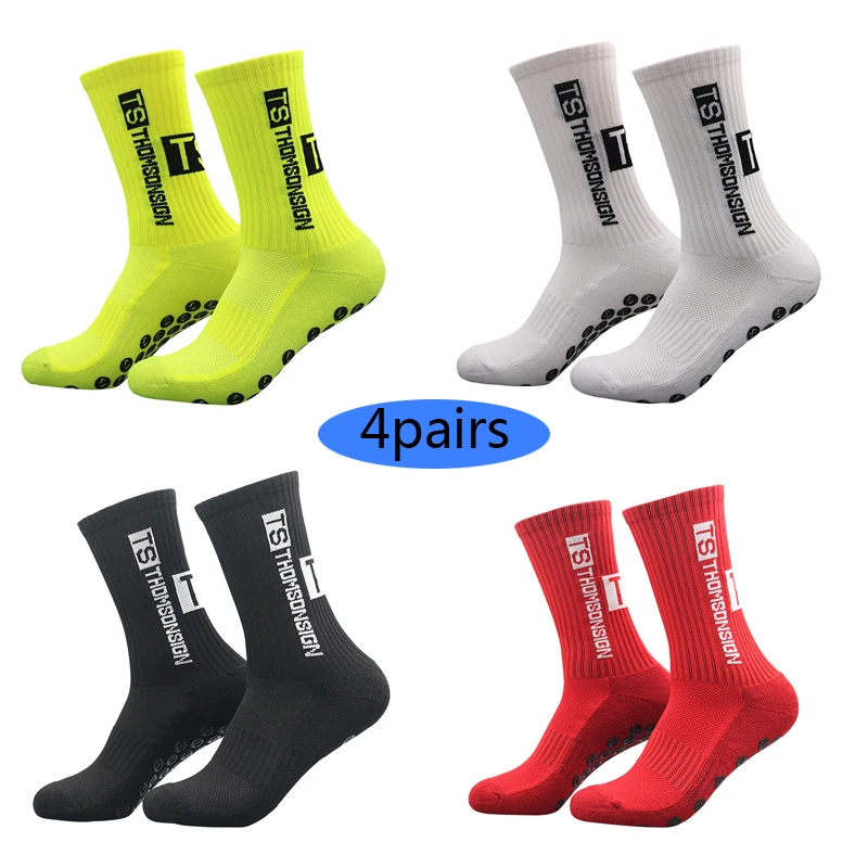 4 pairs New Style TS Football Socks Round Silicone Suction Cup Grip Anti Slip Soccer Socks Sports Men Women Baseball Socks