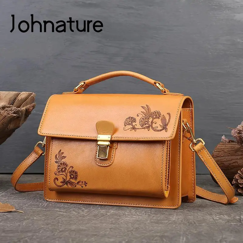 

Johnature Luxury Handbags Women Bags Designer 2024 New Genuine Leather Retro Versatile Real Cowhide Shoulder & Crossbody Bags