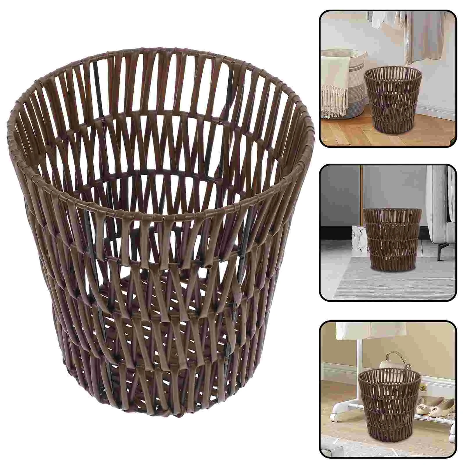

Woven Basket Household Wastebasket Woven Trash Basket Storage Holder Small Laundry Basket
