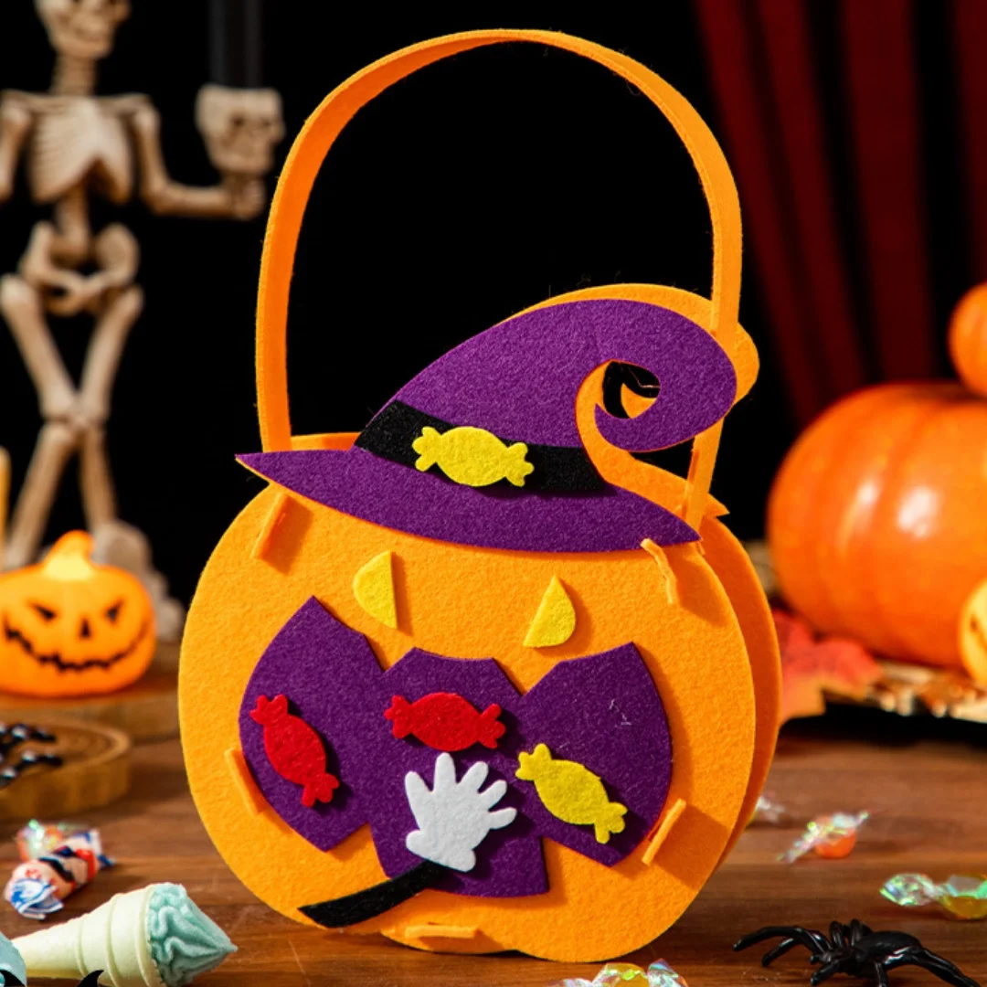 Halloween Pumpkin Ghost Candy Bag Skeleton Bat Spider Decorative Felt Handbag Trick Or Treat Tote Bags Kids Party Gift Bag