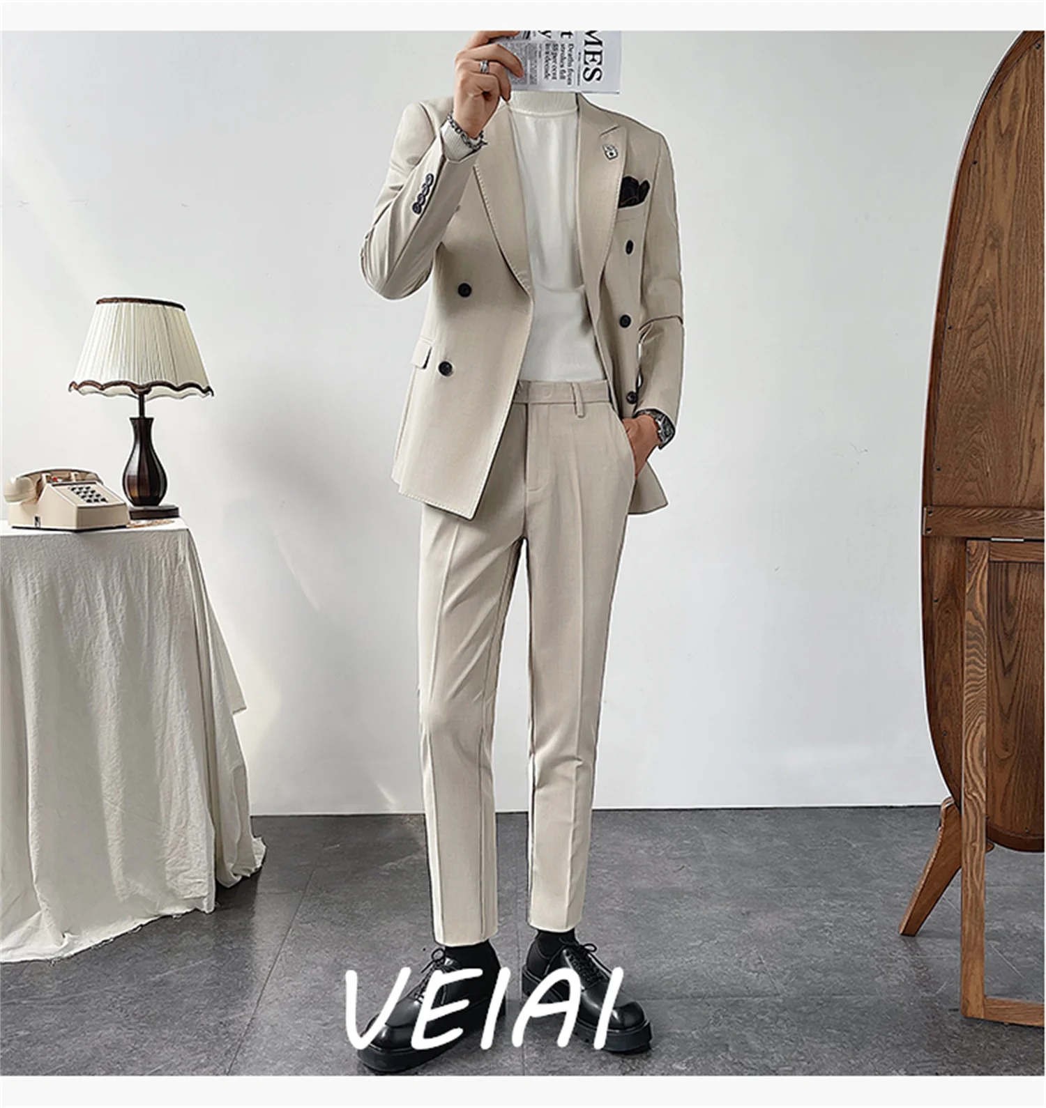 

2023Casual Stylish 2 Pieces (Jacket+Pants) Dark Green Men Suits Slim Fit Groom Tuxedo Fashion Custom Suit Set Wedding Luxury