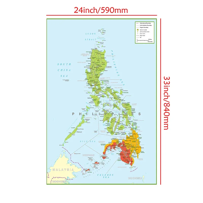 59*84cm The Philippines Administrative Map In English Canvas Painting Unframed Poster and Print Living Room Home Decoration