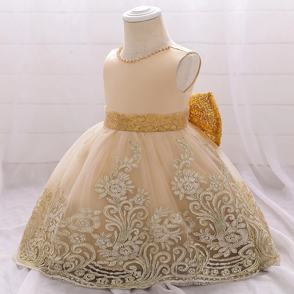 Summer Sequins Bow Baby Girl Dress Gold 1st First Birthday