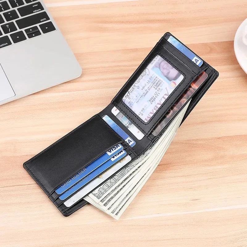 Genuine Leather RFID Slim Bifold Wallet with Airtag Holder