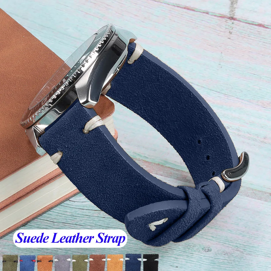 Vintage Blue & Brown Suede and Leather Watch Strap with Quick Release