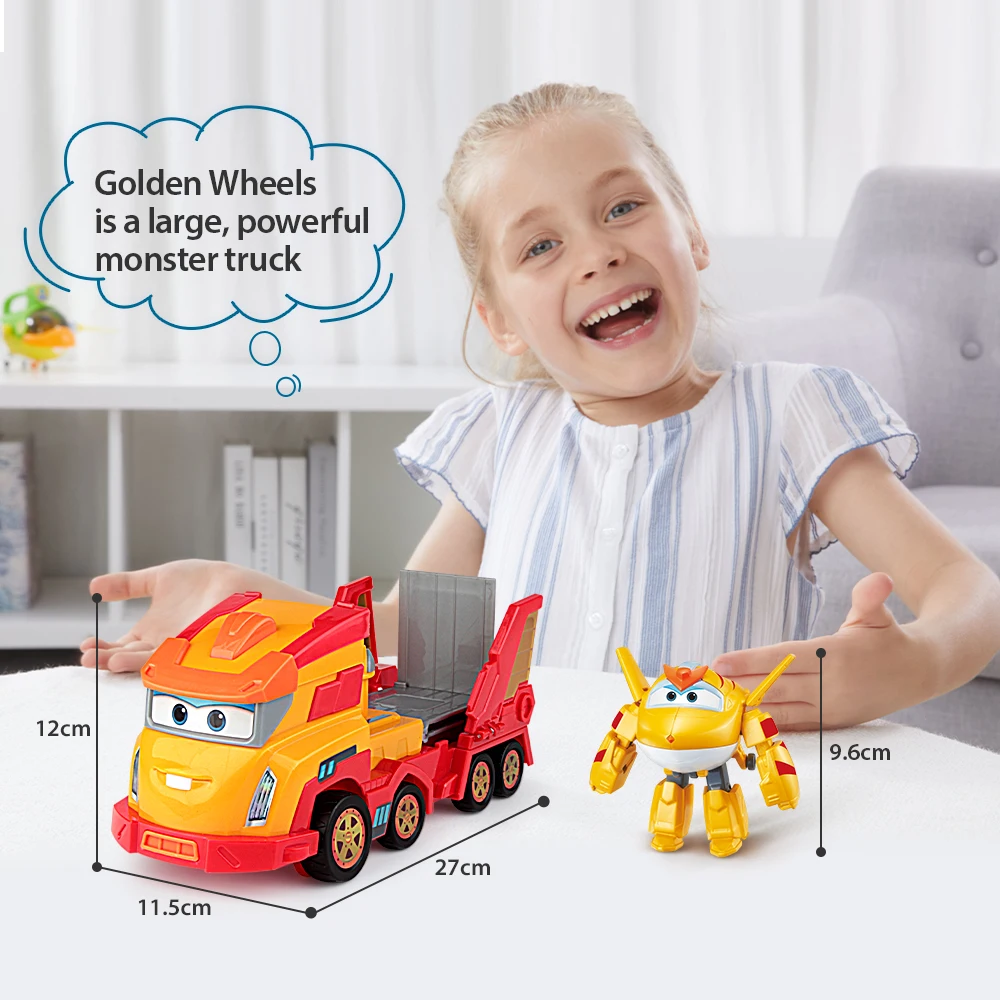 Super Wings Golden Wheels Transforming Vehicle 3-in-1 Transformation Vehicle Aircraft Track with MINI Golden Boy Anime Kid Toy